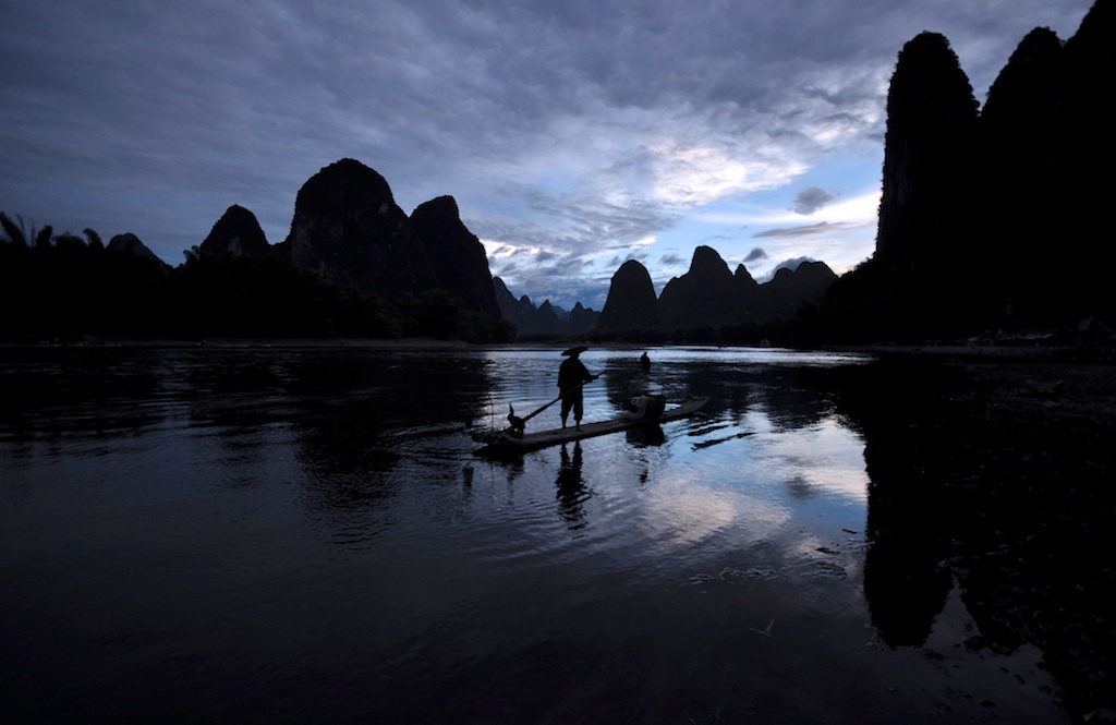 Picture of a Sunset blue sky landscape on the Li River Guilin